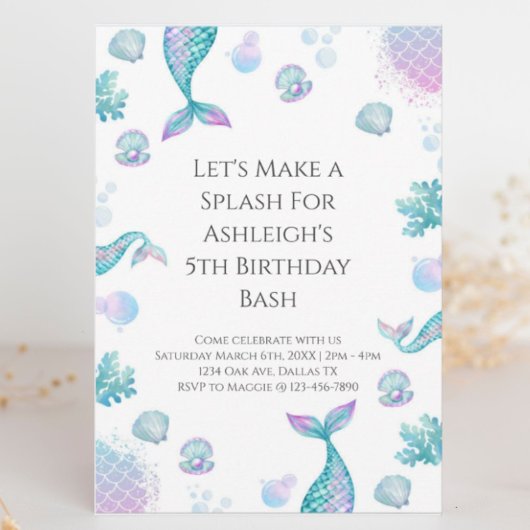 Türkise Mermaid Themed Party Party Einladung