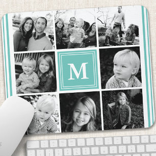 Türkise Monogramm-Familienfoto-Collage Mousepad