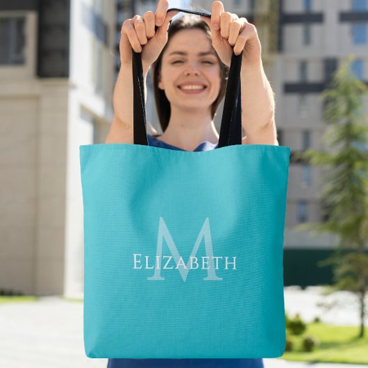 Türkise Monogramm-Moderne Namensinitiale Tote Tasche