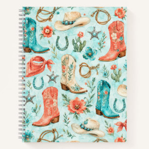 Türkise Nashville Cowgirl-Stiefel Aquarell Notizblock