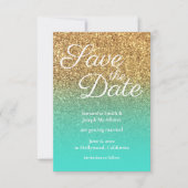 Türkise Ombre Gold Glitzer Foto Save the Date Einladung (Vorderseite)