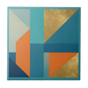 Türkise Orange Goldene Geometrische Abstraktion Fliese