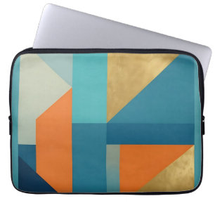 Türkise Orange Goldene Geometrische Abstraktion Laptopschutzhülle