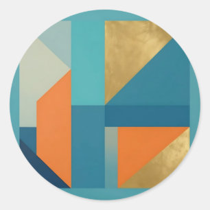 Türkise Orange Goldene Geometrische Abstraktion Runder Aufkleber