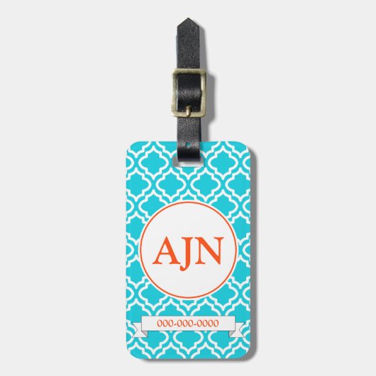 Türkise Orange Monogram Gepäckchen Gepäckanhänger (Vorderseite vertikal)