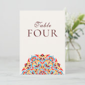 Türkise Orange Whimsical Blumen Hochzeit Tisch Num Einladung (Stehend Vorderseite)