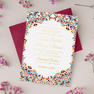 Türkise Orange Whimsical Floral Mandala Hochzeit Folieneinladung