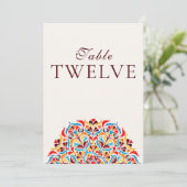 Türkise Orange Whimsical Florale Hochzeitstisch-Nu Einladung (Stehend Vorderseite)