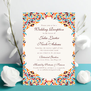 Türkise Orange Whimsical Florales Mandala-Hochzeit Einladung