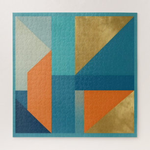 Türkise Orangefarbene Geometrische Abstraktion Puzzle