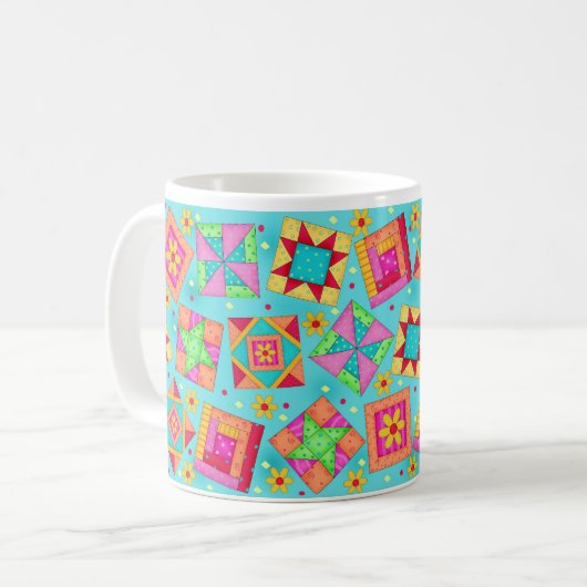 Türkise Patchwork Quilt Design Tasse (Vorderseite Links)