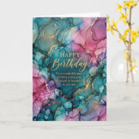 Türkise Pink Gold Alcohol-Tinte Happy Birthday-Kar