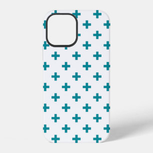 Türkise Punkte-Kreuze auf Weiß iPhone 12 Hülle
