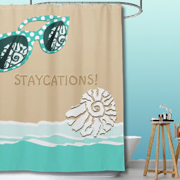 Türkise Punkte-Sonnenbrille-Staycations Duschvorhang