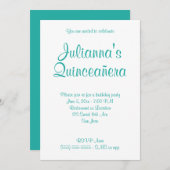 Türkise Quinceañera Calligrafie Geburtstag Einladung (Vorne/Hinten)