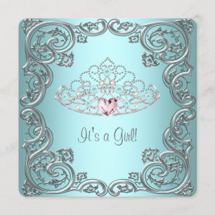 Türkise rosa Herz Tiara Prinzessin Baby Shower Einladung