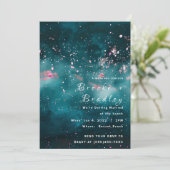 Türkise & Rosa Kosmische Spritzhochzeit Einladung (Stehend Vorderseite)