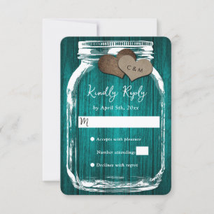 Türkise Rustikale Holz-Mason-Glas Herbst-Hochzeit RSVP Karte
