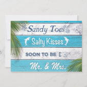 Türkise Sandy Toes Salty Kisses Engagement Party Einladung (Vorderseite)