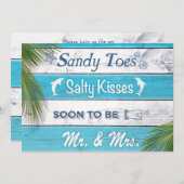 Türkise Sandy Toes Salty Kisses Engagement Party Einladung (Vorne/Hinten)