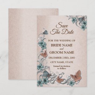 Türkise Silber Blumen Kupfer Schmetterling Braune Save The Date