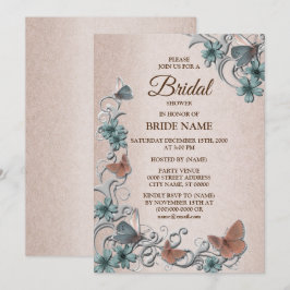 Türkise Silber Blumen Schmetterling Tan Brautparty Einladung
