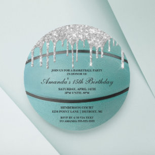 Türkise Silber-Tropfen-Basketball-Einladung Einladung