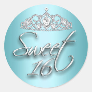 Türkise & silberne funkelnde Tiara Sweet 16 Aufkle Runder Aufkleber