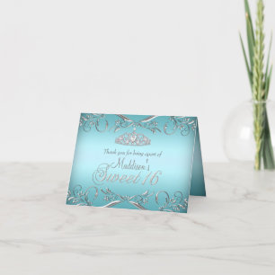 Türkise & silberne Tiara Sweet 16 Dankeskarten Dankeskarte