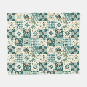 Türkise Steppdecke Patchwork Gingham Cottagecore F Fleecedecke