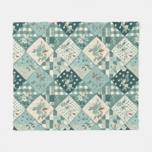 Türkise Steppdecke Patchwork Gingham Cottagecore F Fleecedecke