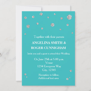 Türkise Teal Silber Glitter Moderne Hochzeit Einladung
