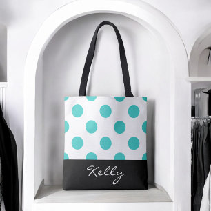 Türkise Tupfen mit Monogramm Tasche