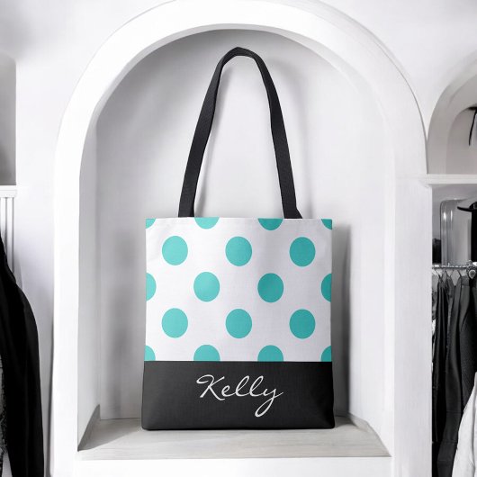 Türkise Tupfen mit Monogramm Tasche