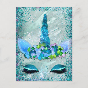 Türkise und Aqua funkelnde Einhorn-Postkarte Postkarte