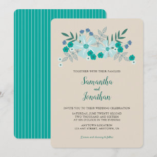 Türkise und Blaue Blumen Einfache Hochzeitseinladu Einladung