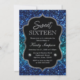 Türkise und blaue Ozean-Glamour-Glitter Sweet 16 Einladung