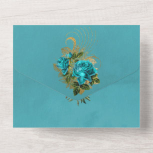 Türkise und goldene Blumenhochzeit All In One Einladung