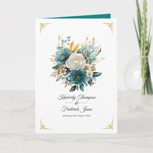 Türkise und goldene Blumenhochzeit Programm (Vorderseite)
