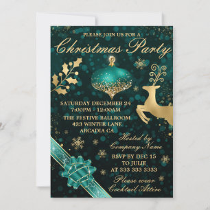 Türkise und goldene Christbaumkugel und Band Weihn Einladung