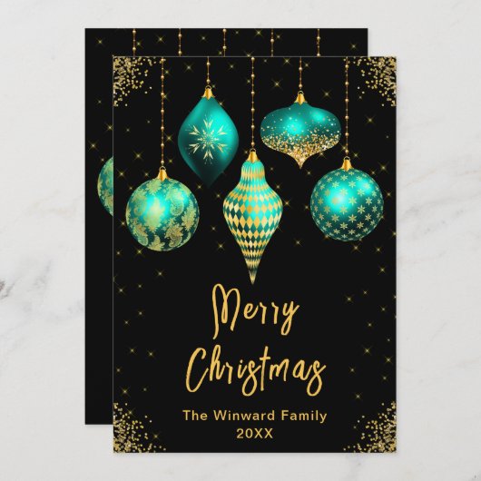 Türkise und goldene Ornamente Frohe Weihnachten (Vorne/Hinten)