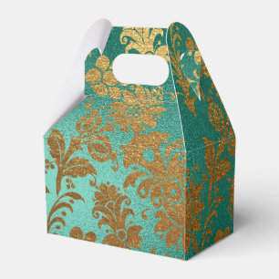 Türkise und goldene Vintage-Blumen-Damask Geschenkschachtel