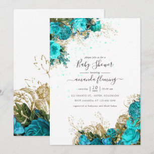Türkise und goldene vintage shabby florale Babypar Einladung