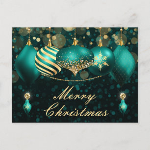 Türkise und goldene Weihnachtskugeln-Ornamente  Feiertagspostkarte