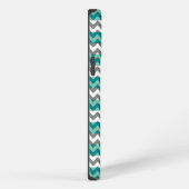 Türkise und graue Chevron-Zickzack-Monogramm iPhone Hülle (Rechte Seite)