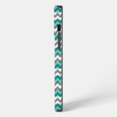 Türkise und graue Chevron-Zickzack-Monogramm iPhone Hülle (Linke Seite)