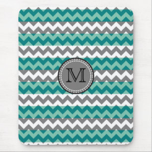Türkise und graue Chevron-Zickzack-Monogramm Mousepad