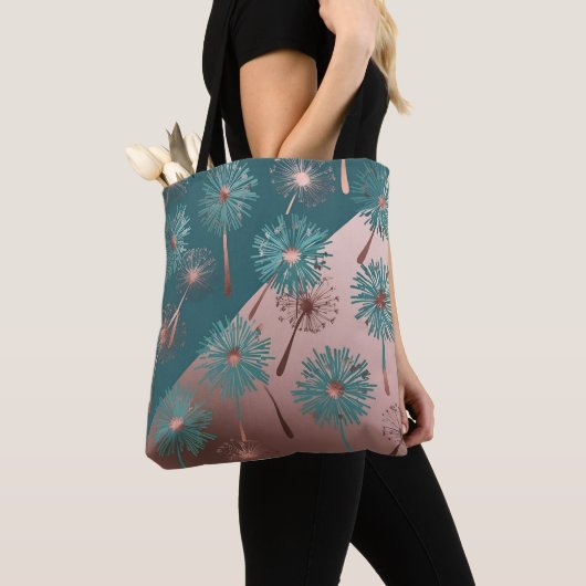 Türkise und Kupfer Löwenzahnblumen Tasche (Von Nahem)