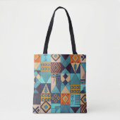 Türkise und orangefarbene Patchwork-Tasche Tasche (Vorderseite)