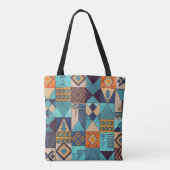 Türkise und orangefarbene Patchwork-Tasche Tasche (Rückseite)